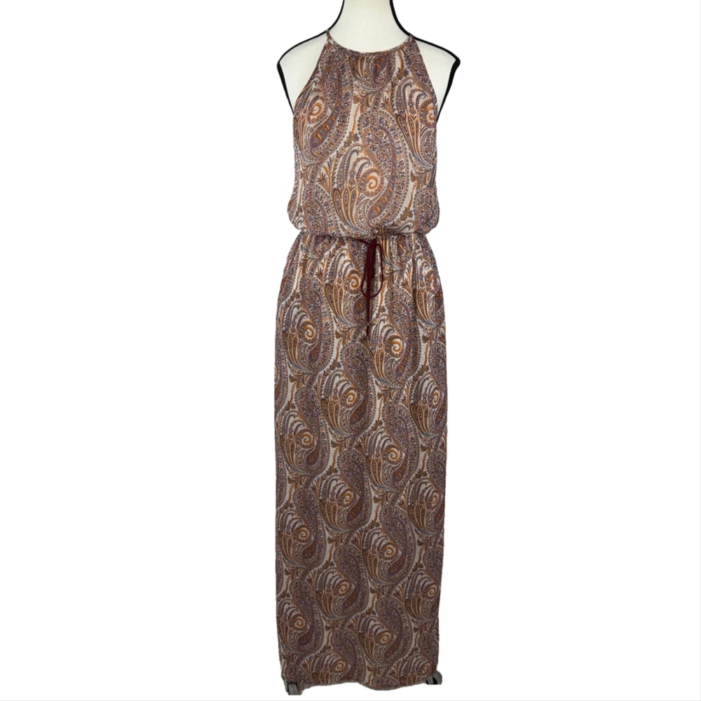 Mango Casual Maxi Long Dress XS Paisley Boho Halter Sleeveless Resortwear Summer